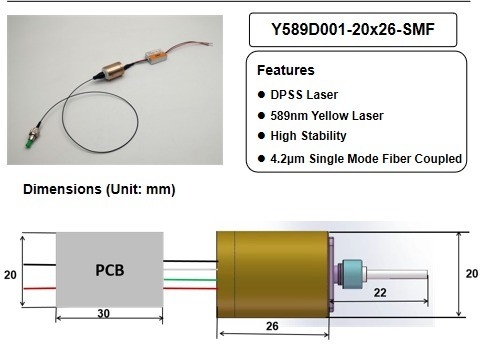 0.2 KG APC Leistungstyp Gelber DPSS-Laser für Ein-Modus-Faserkopplung hohe Stabilität