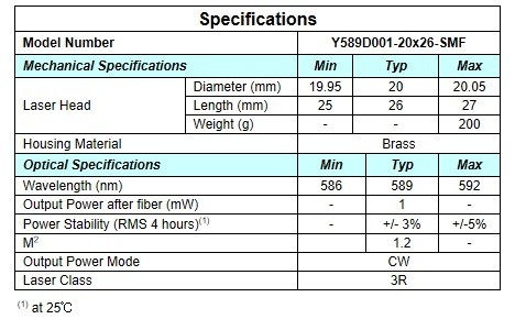 0.2 KG APC Leistungstyp Gelber DPSS-Laser für Ein-Modus-Faserkopplung hohe Stabilität