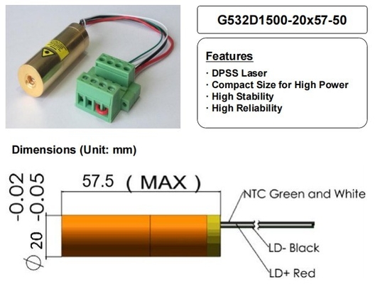 ACC Grün 532nm-Lasermodul 1500mW Kompakte Größe für Hochleistungslaserkomponenten