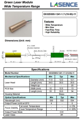 532nm 5mW 3R Green Laser Modul mit langer Lebensdauer Gewicht 0,02 KG Lebensdauer 5000 Stunden